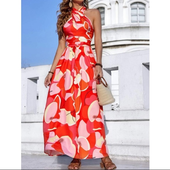 Boho floral print halter  maxi dress - Picture 2 of 8